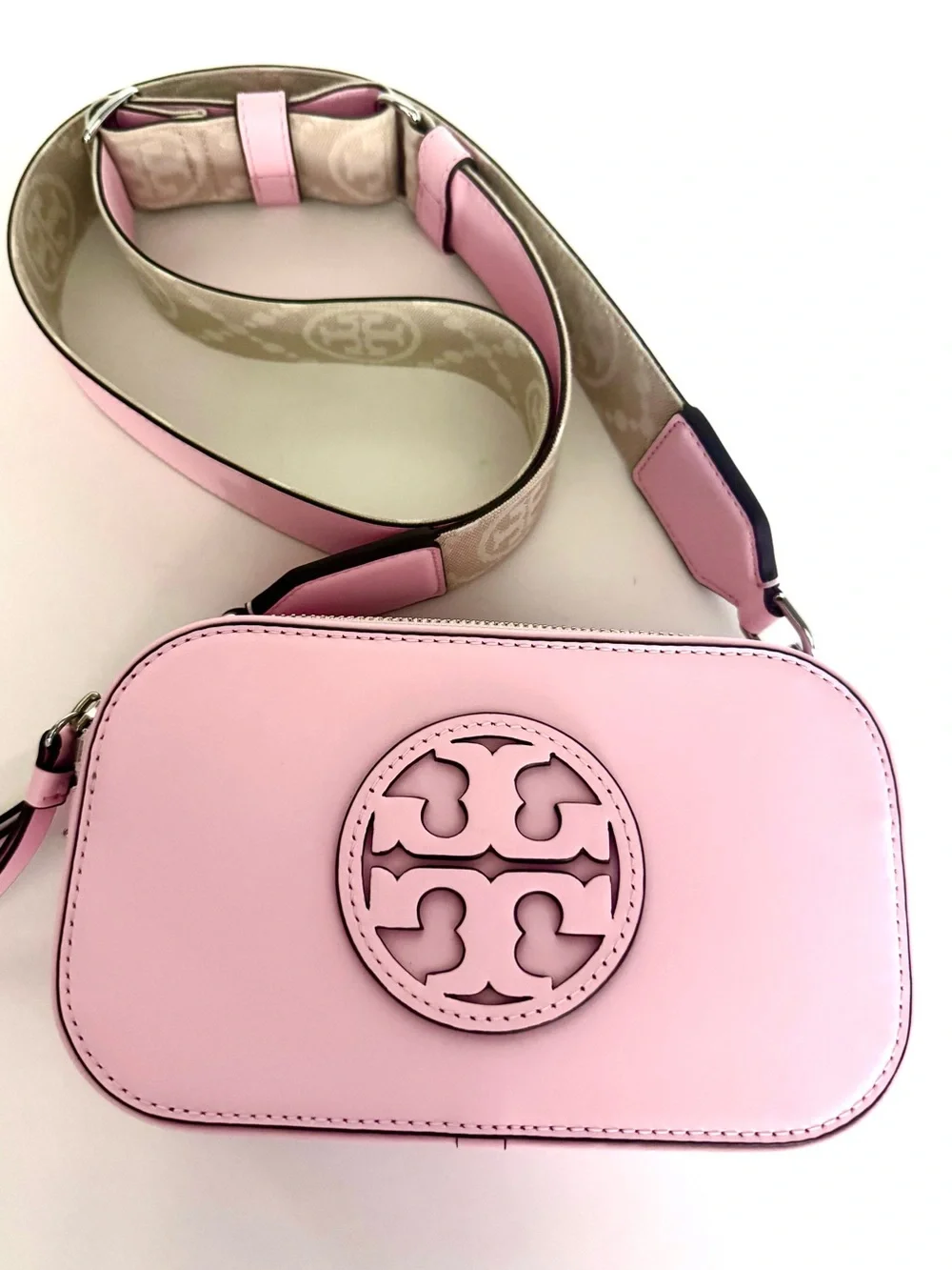 Tory Burch Miller Mini Camera Crossbody Bag SMOOTH Leather Candy Pink Plie NWOT